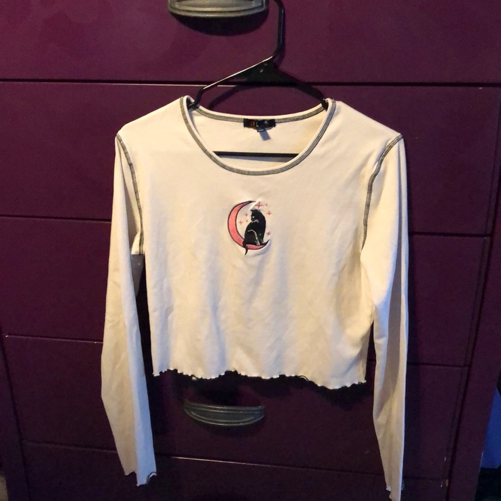 Dolls Kill Long sleeve crop “Cat in the Moon”